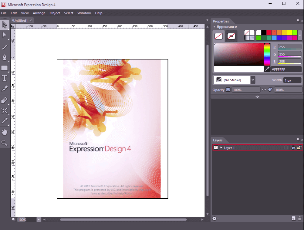 Microsoft Expression Design Workspace and Splash Screen (2012)
